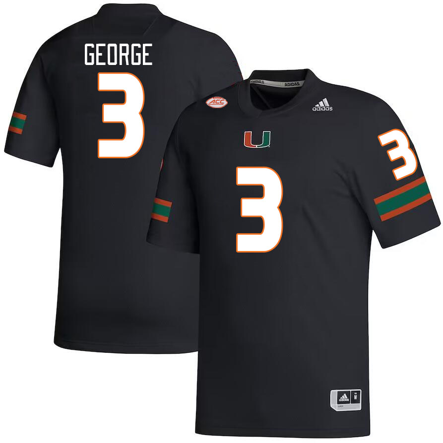 Men #3 Jacolby George Miami Hurricanes College Football Jerseys Stitched Sale-Black